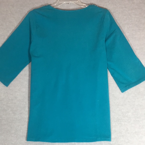 JONES NEW YORK Soft Comfy Cotton Spandex Stretchy Knit Metallic Trim Tunic Top - Picture 2 of 16